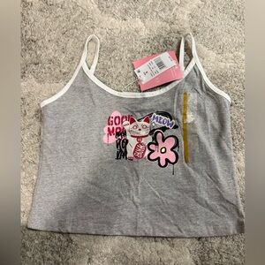 Gray Cat Graphic Tank Top..#851